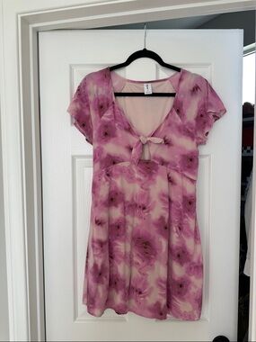 Abound Pink Tie-Front Floral Mini Dress